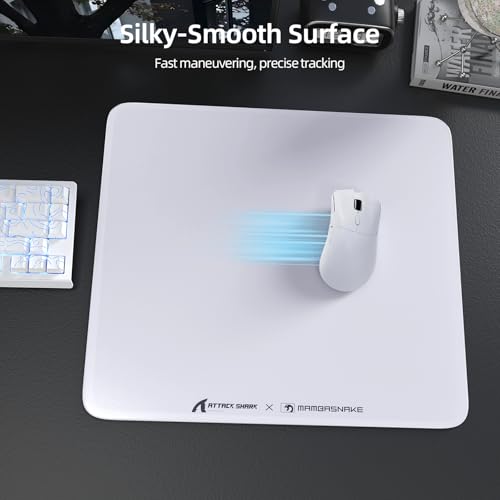 Attack Shark CM05 Contour Glass Gaming Mousepad,Nano-Micro-Etched Texture,Smooth Glass Surface,High Accuracy,Fast-Moving,Anti-Scratch, PU Leather Super Non-Slip Base,Large Size(17.7×15.7"),White - color: White, size: 17.7L x 15.7W inches