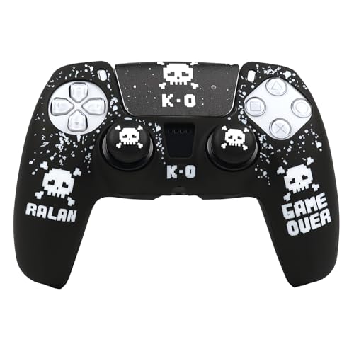 Pixelated Skull Controller Skin Cover Compatible with PS5/Playstation 5 Controller, RALAN Protector Case Customised Thumb Grip - color: Pixelated Skull Black White