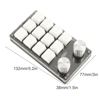 One Handed Macro Mechanical Keyboard, 12 Key Mini Keyboard | Programmable Macro Keyboard, Usb-C Portable Mini Keypad For Office, Cad, Obs, Music Daw, Computer Accessories - color: Black White
