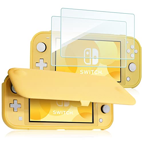 ProCase Flip Cover for Nintendo Switch Lite with 2 Pack Tempered Glass Screen Protectors, Slim Protective Case with Magnetically Detachable Front Cover for Nintendo Switch Lite 2019 -Yellow - color: Yellow