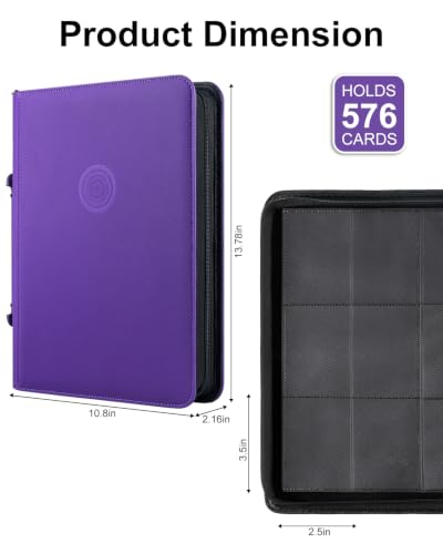 GEAoffice 9 Pocket Trading Card Binder, Holds 576 Cards, Premium PU Zip Card Binder with Handle, Side-Loading Pockets, Fits TCG, MTG, Sports Cards & Sleeved Cards (Purple) - color: Purple