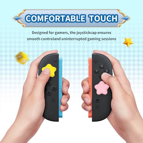 PERFECTSIGHT Cute Star Thumb Grip Caps for Switch 2, PS5, PS4, Xbox Series X/S, Xbox One, Switch PRO Controller, 4PCS Kawaii Soft Rubber 3D Analog Thumbsticks Grips Joystick Cover (Yellow+Pink) - color: Yellow+Pink Star