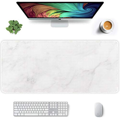 Auhoahsil Extended Mouse Pad, XXL Gaming Mouse Pads, Large Big Mousepad Laptop Computer Keyboard Mat Desk Pad with Non-Slip Base and Stitched Edge for Gaming Office, 35.5 x 15.7 inch, White Marble - color: 25 White Marble, size: XXL - Extended size 35.6”x