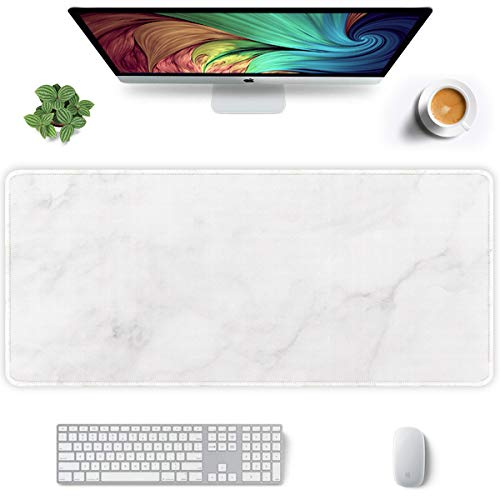 Auhoahsil Extended Mouse Pad, XXL Gaming Mouse Pads, Large Big Mousepad Laptop Computer Keyboard Mat Desk Pad with Non-Slip Base and Stitched Edge for Gaming Office, 35.5 x 15.7 inch, White Marble - color: 25 White Marble, size: XXL - Extended size 35.6”x
