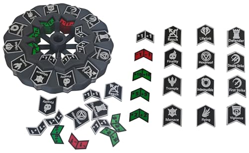 MTG Abilities Keywords Counter Wheel, Black Token Tracker 7.5 inch Diameter,123-Piece Keyword and Life Counter Bulk Tokens MTG, TCG, Cards Gaming Accessories - color: Black