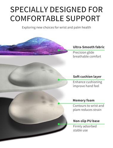 Palm-Rest and Wrist-Hugging Mouse Pad Wrist Rest, Ergonomic Wrist Support with Curve Fitting Cushioned Memory Foam for Carpal Tunnel Pain Relief, 9.9 x 8.3 Inch, Galaxy - color: Galaxy