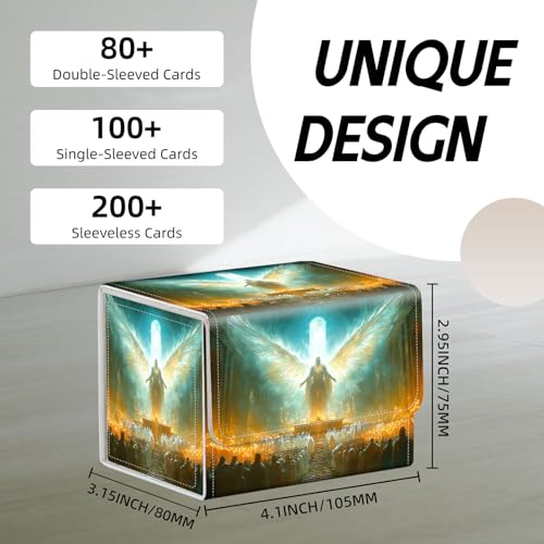 Trading Card Storage Box, Holds 100+ for MTG Cards, PU Leather with Magnetic Closure, Angel in Temple Fantasy Painting Durable Deck Box for Magic the Gathering, Trading Card Games - color: Angel in Temple Fantasy Painting