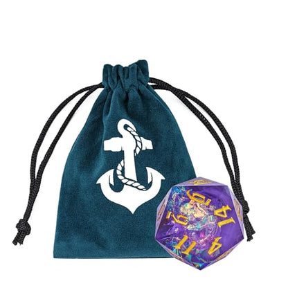 Cusdie Single D20 DND Dice with Sharp Edges and Glitter Foil Inclusions, 20 Sided D&D Dice, 33mm Handcrafted Polyhedral Dice, for Role Playing Game (Purple with White Swirl) - color: Purple With White Swirl