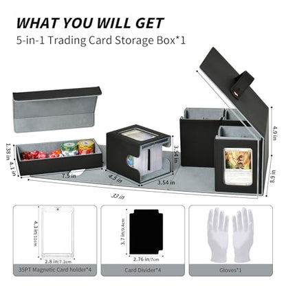 Commander Deck Box for MTG, Trading Card Storage Box Holds 400+ Double-Sleeved Cards, 5 IN 1 Removable Card Case with Dice Tray, Display Window with Magnetic Card Holders for TCG/CCG (Black Grey) - color: 5-IN-1-Black Grey