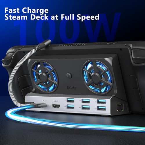 YCE 12-in-1 for ROG Ally X/Ally/Steam Deck Dock/Legion Go, RGB Cooling Fan | 4K@60Hz, Gigabit Ethernet, 100W PD, 3x USB 3.0 – for Steam Deck OLED, Switch 2, Go S, MSI Claw - color: 12-in-1 Dual Cooling Fan