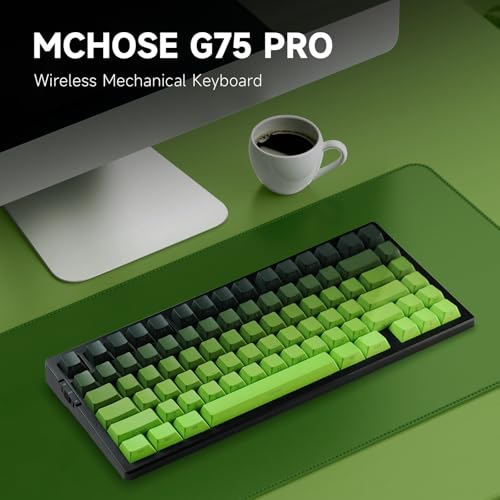MCHOSE G75 PRO 75% Wireless Mechanical Keyboard, TKL Keyboards Tri-Mode BT5.0/2.4GHz/USB-C, Hot Swap Custom Creamy Keyboards Linear Switch, Double Shot PBT Keycaps RGB LED Backlit, Black&Green - color: Black&Green