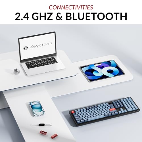 Keychron V6 Max Wireless Custom Mechanical Keyboard, 2.4 GHz Bluetooth 5.1 QMK Full-Size Layout RGB with Hot-swappable Silent Red Switch Compatible with Mac Windows Linux - color: Hot-swap Keychron K Pro Silent Red Switch