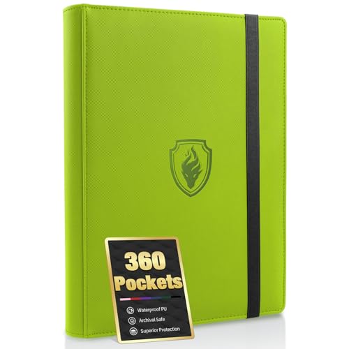 Premium 9 Pocket Card Binder for 360 Cards, Fabmaker PU Cover Trading Card Binder, Sturdy Card Collection Album, Sleek Card Holder Folders for Game Cards & Sports Cards, Green - color: Green, size: 360 Pocket
