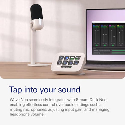 Elgato Wave Neo USB Condenser Microphone, Tap to Mute | High-rise stand design, LED mute indicator, Zero-delay headphone monitoring, Plug and play, Zero-plastic packaging
