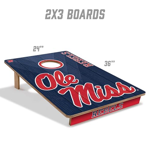 YouTheFan NCAA 2’ x 3’ Wood Cornhole Game with Logo Bags - color: Mississippi Rebels