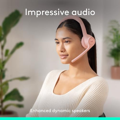 Logitech Zone 300 Wireless Bluetooth Headset with Noise-Canceling Microphone, Compatible with Windows, Mac, Chrome, Linux, iOS, iPadOS, Android – Rose - color: Rose