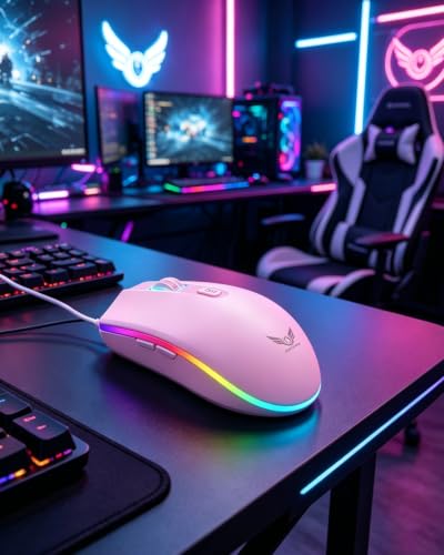 Wired Gaming Mouse with 3 - Level DPI, RGB RGB Gaming Mouse, Ergonomic Comfortable Grip PC Gaming Mice, Precise Optical Sensor Computer Mouse for Office/Game/Home (Pink) - color: Pink