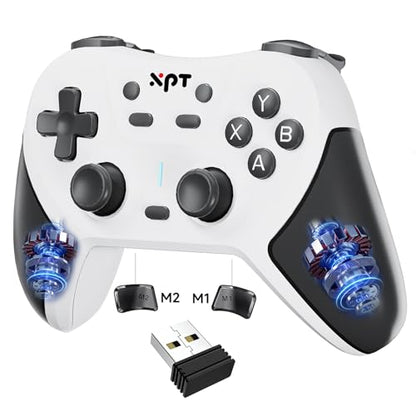 XPT PC Gaming Controller with Bluetooth/2.4G Wireless, Bluetooth Gamepad Game Controller for PC Windows/ Switch2/Switch1/PS4/PS3,Macro Programmable, Adjustable Turbo & Dual Vibration(white) - color: white