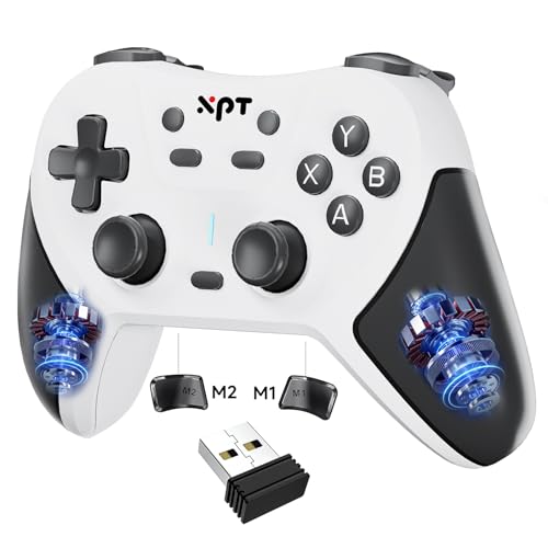 XPT PC Gaming Controller with Bluetooth/2.4G Wireless, Bluetooth Gamepad Game Controller for PC Windows/ Switch2/Switch1/PS4/PS3,Macro Programmable, Adjustable Turbo & Dual Vibration(white) - color: white