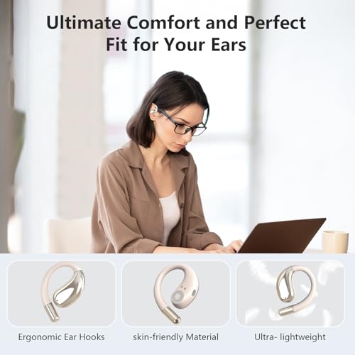 Open Ear Clip Wireless Earbuds Bone Conduction Headphones,Bluetooth 5.4,Open Ear Design for Running Fitness,IPX7 Waterproof,Built-in Mic Touch Control Operate Ear Hooks /Running/Workout/Fit Cycling﻿