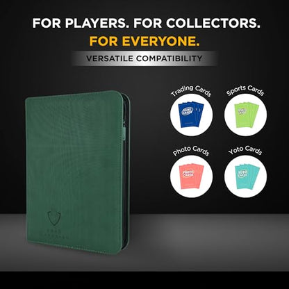 Card Guardian - 9 Pocket Premium Binder with Zipper for 360 Cards Trading Card Games TCG (Green) Side Loaded Pockets Compatible with Yugioh Cards MTG Binder Sports Card Binder - color: Green