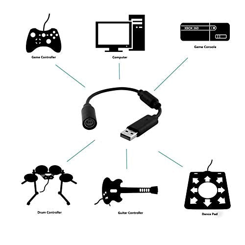 Replacement Dongle USB Controller Breakaway Cable Cord Game Controller Adapter for Xbox 360 PC Wired Controller Rock Band and Guitar Hero - Black (3 Pack)