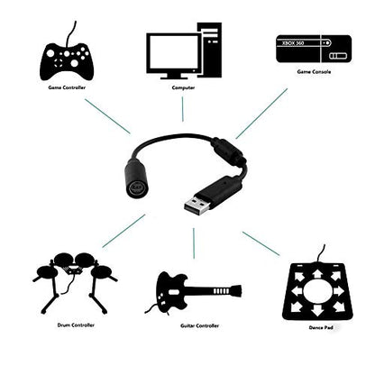 Replacement Dongle USB Controller Breakaway Cable Cord Game Controller Adapter for Xbox 360 PC Wired Controller Rock Band and Guitar Hero - Black (3 Pack)