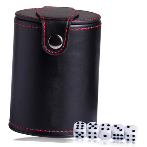 PU Leather Dice Shaker Cup with Quiet Felt Lining Double-Layer Dice Storage Compartment Lightweight Portable for Table and Board Games