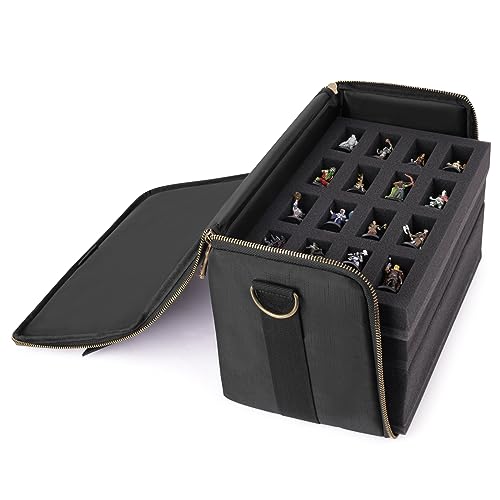 ENHANCE Miniature Figure Satchel - Compact Storage & Carrying Case for DnD Miniatures with Strap, 3 Foam Trays (2 Pre-Cut and 1 Pick & Pluck Tray) - Fits 20mm to 25mm Figures (Small - Standard Base) - size: Small (32 Slots), style: Standard Base Minis