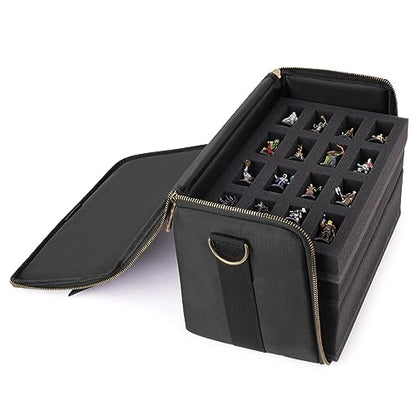 ENHANCE Miniature Figure Satchel - Compact Storage & Carrying Case for DnD Miniatures with Strap, 3 Foam Trays (2 Pre-Cut and 1 Pick & Pluck Tray) - Fits 20mm to 25mm Figures (Small - Standard Base) - size: Small (32 Slots), style: Standard Base Minis