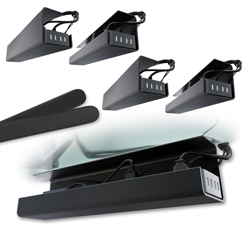 No-Screw Under Desk Cable Management Tray - Self-Adhesive Installation, Cord Management, Cable Tray, Under Desk Wire Organizer - Black Set of 4 - color: Black, size: 4pcs Self Adhesive