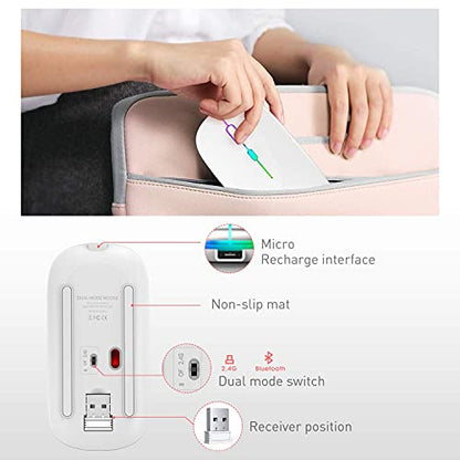 PEIBO Bluetooth Wireless Mouse for Laptop mac MacBook ipad MacBook air MacBook pro pc Desktop Computer Windows Chromebook Notebook (White White) - color: white white