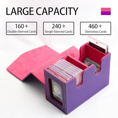 SANZIE Card Deck Box for MTG Commander Deck Box with 2 Toploaders (Purple) | Card Storage Box with Commander Display, Fits 240+ Single Sleeved Trading Cards, PTCG TCG Deck Box for Trading Cards - color: Purple
