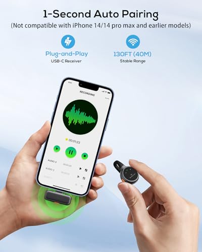 Wireless Lavalier Microphone for iPhone, iPad, Android - USB-C Plug Noise Cancelling Lapel Mini Mic with Charging Case, 30H Battery - Compact Clip-on Mic for YouTube, TikTok, Podcast, Video Recording