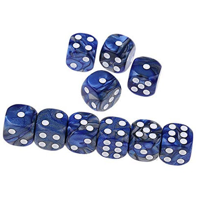 10PCS Polyhedral Dice D6 Dice 16mm Acrylic Dice Game Dice for RPG MTG DND Table Games (Blue Silver) - color: Blue Silver