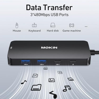 USB C Docking Station Dual DisplayPort, USB Hub with 2 DP, HDMI, VGA, USB C 2.0, A 2.0, PD Charging Port, Multi Monitor Adapter for Dell/HP Laptops, Black