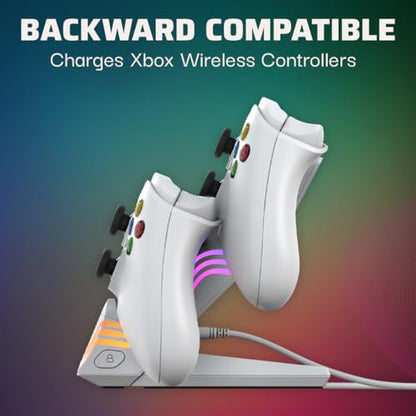 PDP Afterglow Wave Dual Charger for Xbox Series X|S, Xbox One Controllers | Customizable RGB Lighting, Charges 2 Controllers, Rechargeable 40-Hr Battery, Licensed for Xbox, White - color: White, style: Xbox