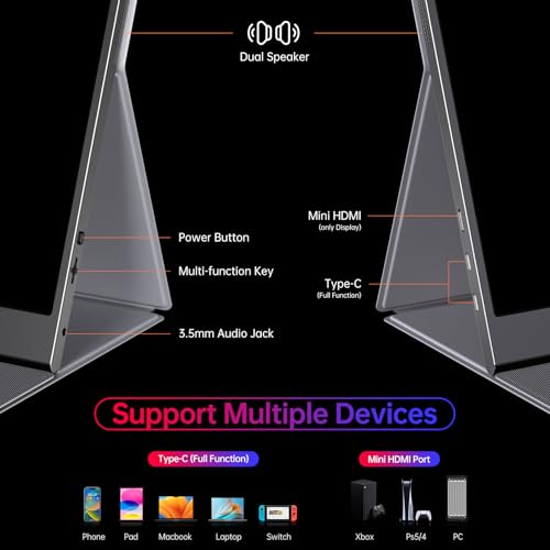 Anyuse 4K Portable Monitor 15.6" 3840x2160 UHD USB-C HDMI Laptop Monitor, 100% RGB IPS Computer Gaming Display HDR Travel Monitor w/Speakers & Smart Cover for Laptop Xbox PS5 Switch PC Phone - size: 15.6"4K