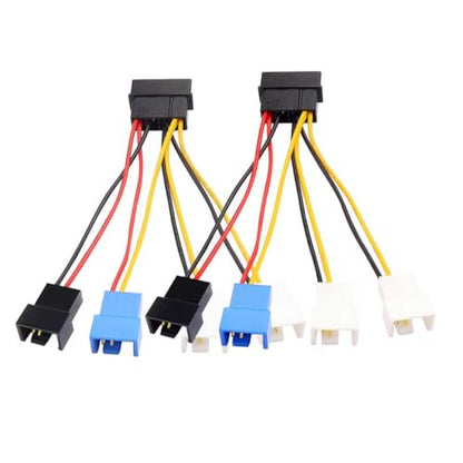 2Pcs Large 4-pin to Small 4/3-pin Fan Speed Control Cable, 1-to-4 Splitter, 3-Speed Settings (12V/7V/5V), Computer case Fan Power Splitter (22AWG, 12cm)