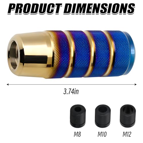 Osilly 3.74 Inch Aluminum Shift Knob with 3 Threaded Adapters, Blue/Gold | aluminum alloy construction, ergonomic extended grip, supplied adapters, for manual and select automatic cars, interior parts - color: Blue+Golden