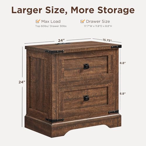 T4TREAM 24" Farmhouse Nightstand with Charging Station, Reclaimed Barnwood | End Table, 2 Large Storage Drawers, Rustic Wood Sofa Bedside Table, Bedroom, Living Room - color: Reclaimed Barnwood, size: 24"W*15.75"D*24"H