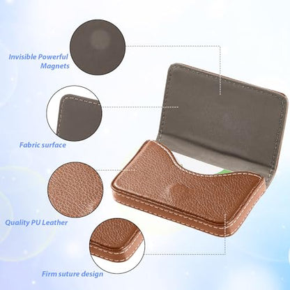Outus 2 Pcs Business Card Holder, PU Leather Business Card Case Pocket Wallet with Magnetic Shut for Valentines Gift Adult(Black, Apricot) - color: Black, Apricot