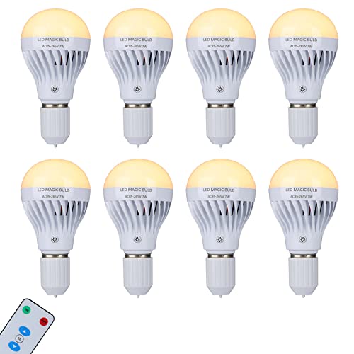 BSOD Battery Operated Lights Bulb, 7W LED Magic Bulb with Remote Controller Warm White Emergency Light with Rechargeable Backup E26 Lamp Wireless for Home Indoor Lighting (Warm White 8 Pack) - color: Warm White 8 Pack