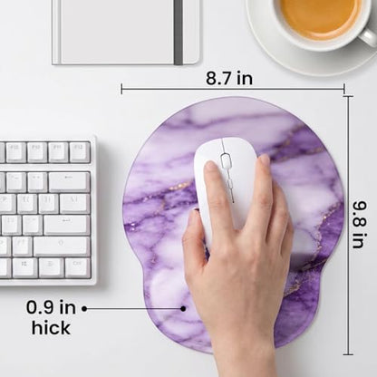Mouse pad with Wrist Rest,Relieving Pain Memory Foam Computer pad, Ergonomic Desktop Mouse, Silicone Material Mouse pad, with Non-Slip PU Base (Purple Marble) - color: Purple marble