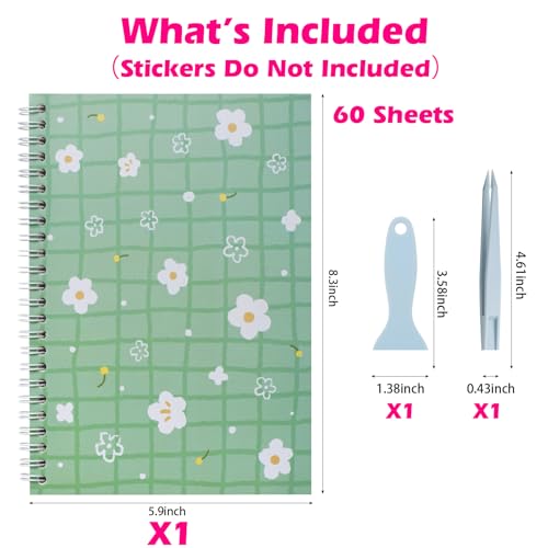 SUNEZLGO Reusable Sticker Book - 60 Sheets, Collecting Album, Organizer, Blank Book for Adults & Children, Keeper with Tweezer & Spatula, A5 - color: Green