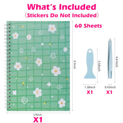 SUNEZLGO Reusable Sticker Book - 60 Sheets, Collecting Album, Organizer, Blank Book for Adults & Children, Keeper with Tweezer & Spatula, A5 - color: Green