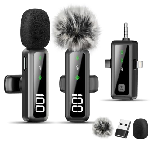 Wireless Lavalier Microphone for iPhone/Android/Camera, Upgraded Mini Microphone with LED Indicator & Noise Reduction, Mic for Video Recording, YouTube, TikTok, and Vlogging (Dark Black) - color: Dark Black