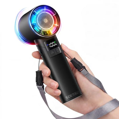 Portable Handheld Turbo Fan: 20000RPM Cooling - Bluetooth Speaker & 5000mAh | Stay Cool with Music - Foldable 4-in-1 Design - LED Display & RGB Lighting - 100 Speed Scroll Wheel - For Festivals Gifts - color: Matte Black