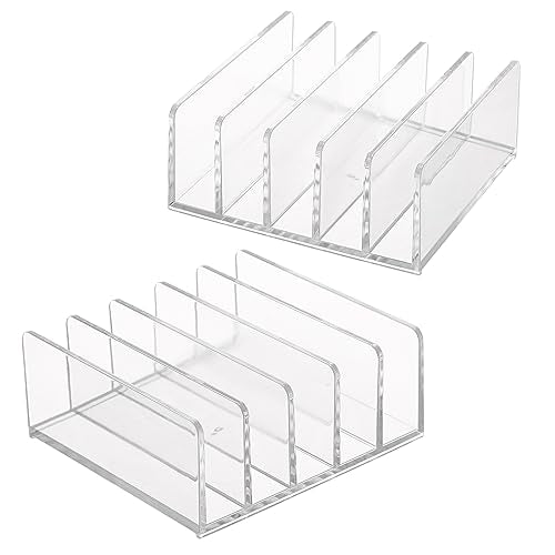 Hipiwe 2-Pack Acrylic File Organizer for Sorting Mail - 5 Slots Letter Sorter Clear Desktop Bill Divider Holder for Paper Envelope Document Book Cash Money Eyeshadow Makeup Palette