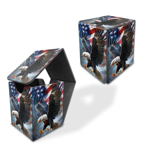for MTG Deck Box, Commander Deck Case Fits 100 Double Sleeved Cards, PU Leather Storage Box, Compatible with Magic/TCG/PTCG/EDH/Sport Cards,American flag Eagle - color: American flag Eagle